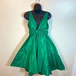 Rickie Freeman for Teri Jon Deep V Bow A Line midi dress in green size 10